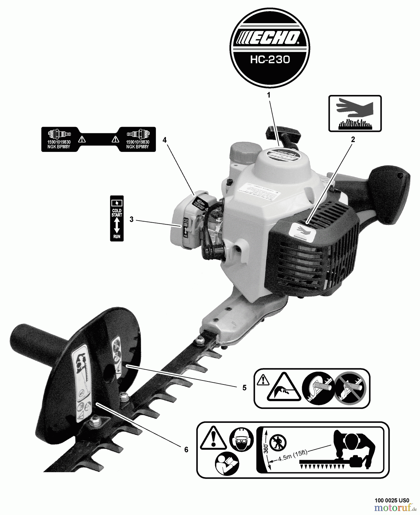 Echo Heckenscheren HC-230 - Echo Hedge Trimmer, S/N: S76512001001 - S76512999999 Labels