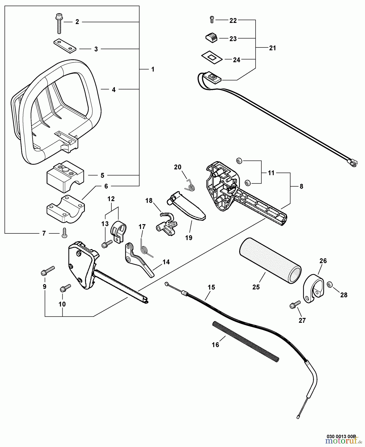  Echo Heckenscheren SHC-210 - Echo Shaft Hedge Trimmer, S/N: 05001001 - 05999999 Handle, Ignition Switch, Throttle Cable  S/N: 05001001 - 05008267