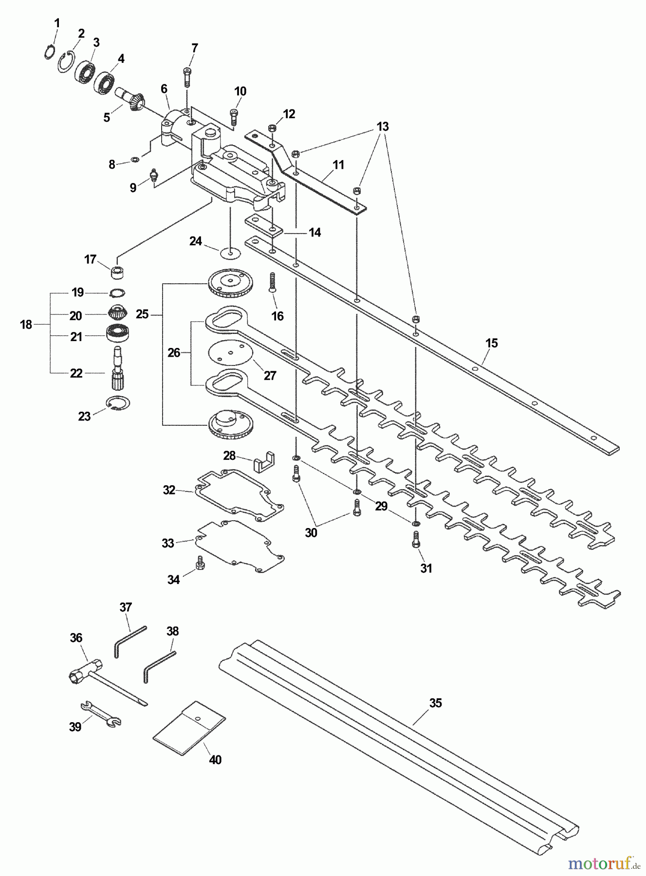 Echo Heckenscheren SHC-2100 - Echo Shaft Hedge Trimmer (Type 1E) Gearcase, Blades, Tools S/N: 001001 - 004720