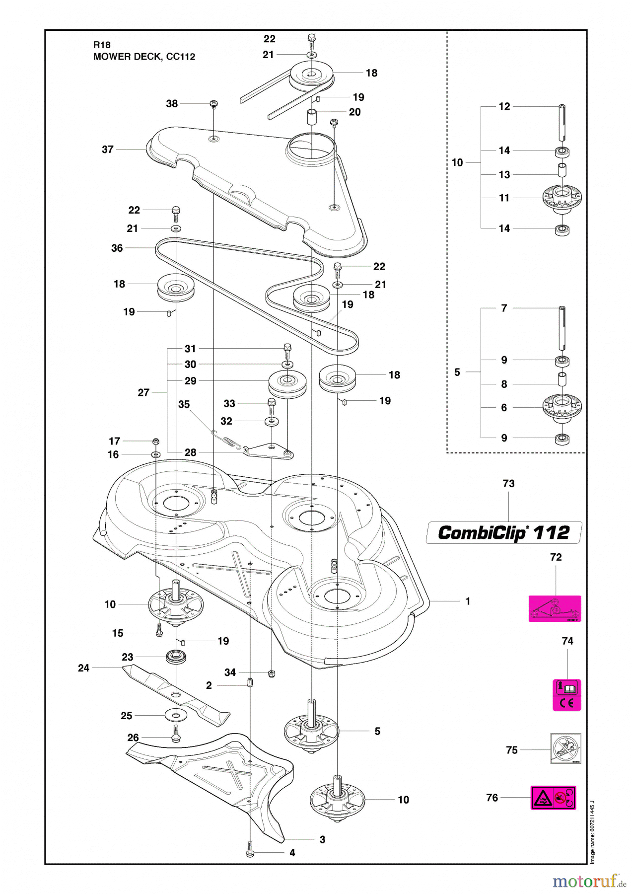 Husqvarna Reitermäher, Motor hinten Rider 18 (966414001) - Husqvarna Rear-Engine Rider (2010-03 & After) Mower Deck, CC112 Image 2