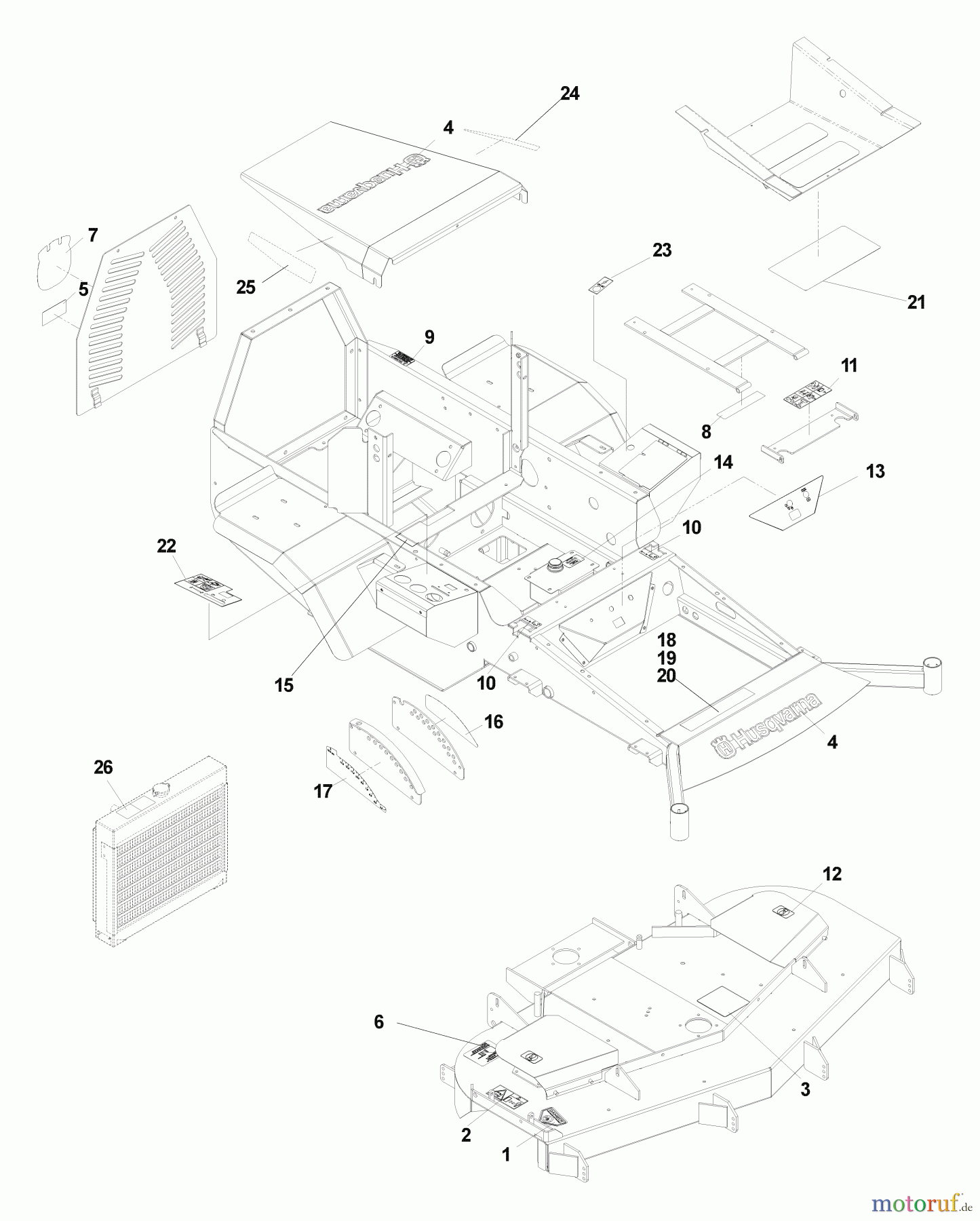  Husqvarna Nullwendekreismäher, Zero-Turn BZ 6134 D (968999214) - Husqvarna Zero-Turn Mower (2004-11 & After) (SN: 033600000 & Up) Decals