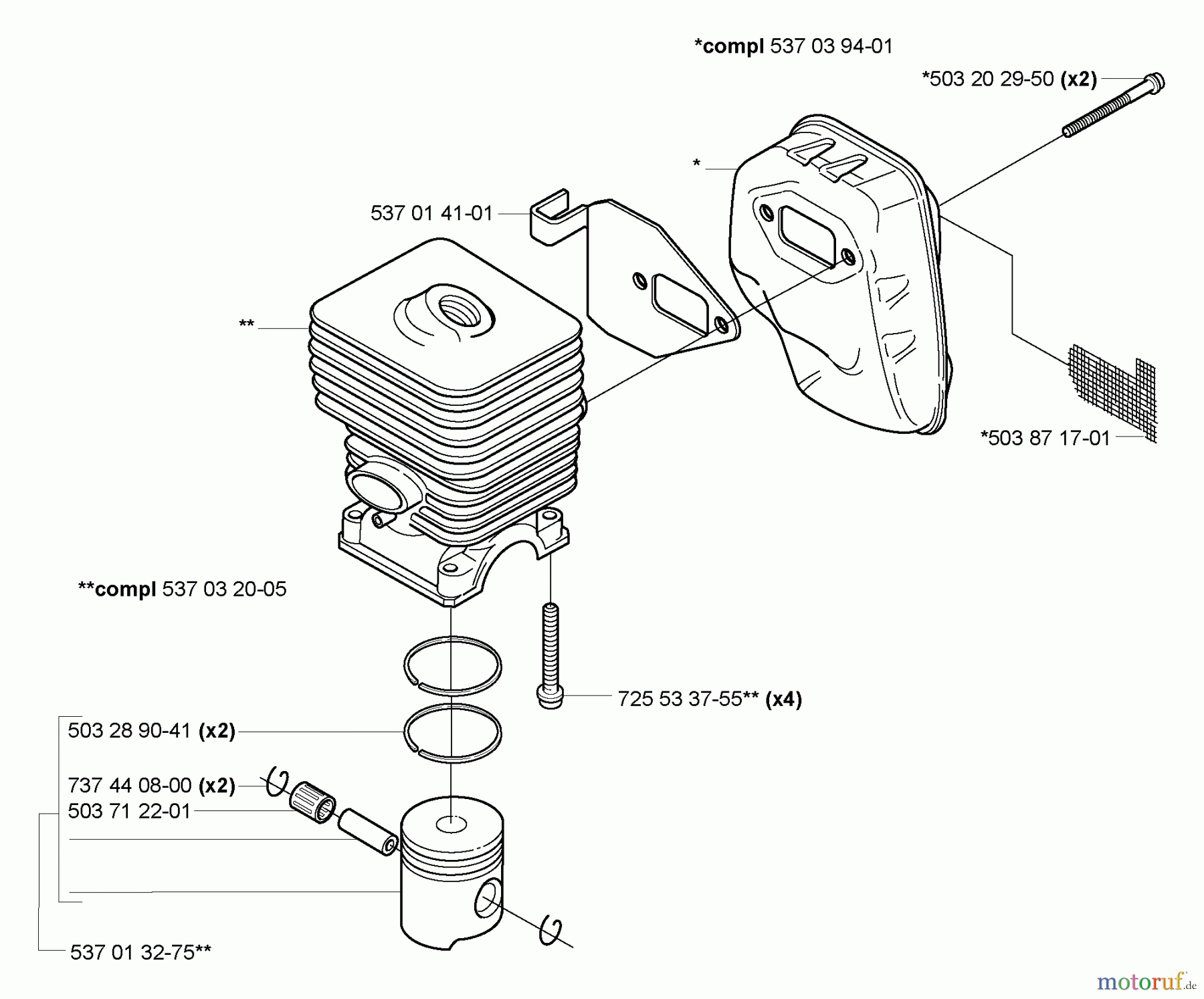 Husqvarna Heckenscheren 325 HDA 55X - Husqvarna Hedge Trimmer (2005-02 to 2005-08) Piston/Cylinder & Muffler