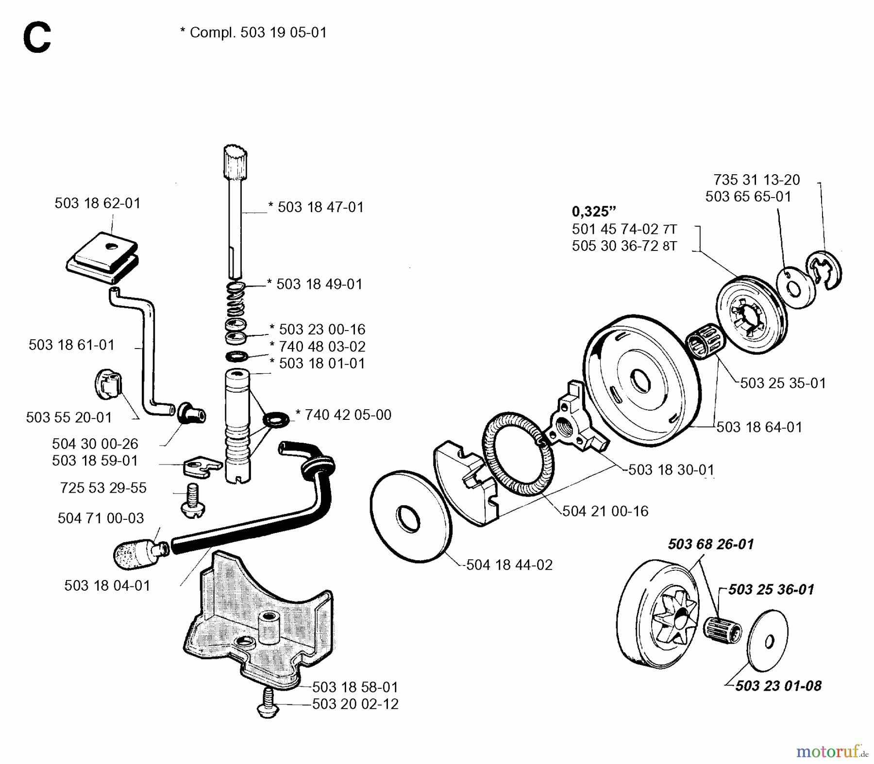  Jonsered Motorsägen 2054 - Jonsered Chainsaw (1993-08) CLUTCH OIL PUMP