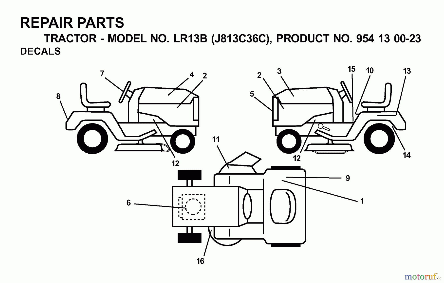  Jonsered Rasen  und Garten Traktoren LR13B (J813C36C, 954130023) - Jonsered Lawn & Garden Tractor (2000-03) DECALS