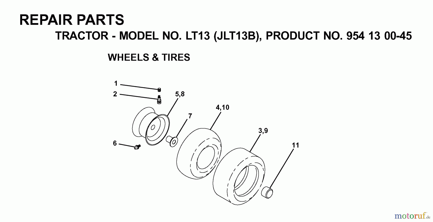  Jonsered Rasen  und Garten Traktoren LT13 (JLT13B, 954130045) - Jonsered Lawn & Garden Tractor (2001-02) WHEELS TIRES