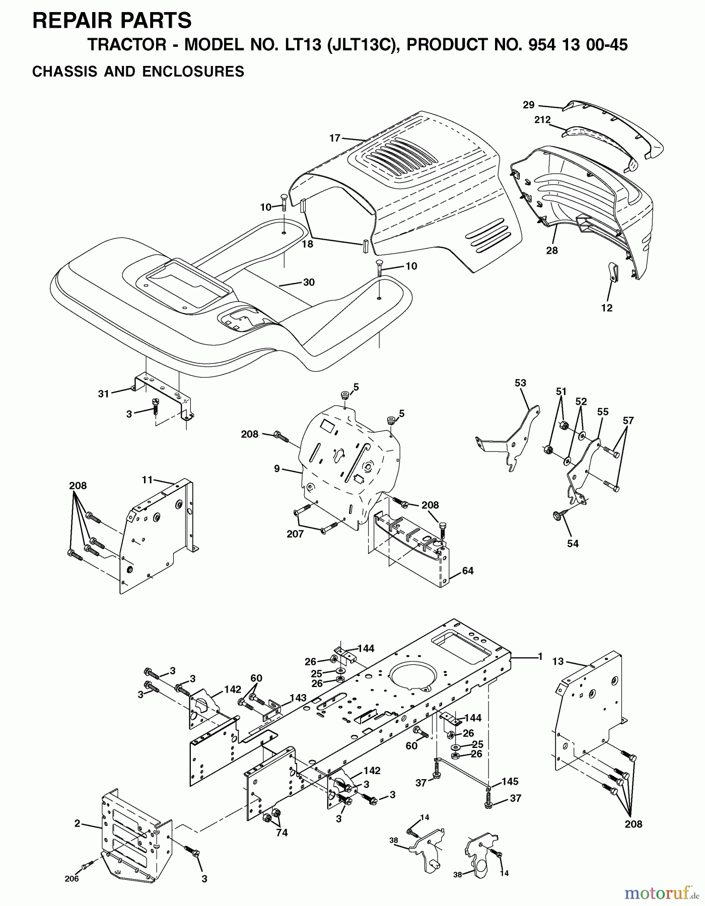 Jonsered Rasen und Garten Traktoren LT13 (JLT13C, 954130045) - Jonsered Lawn & Garden Tractor (2001-09) CHASSIS ENCLOSURES