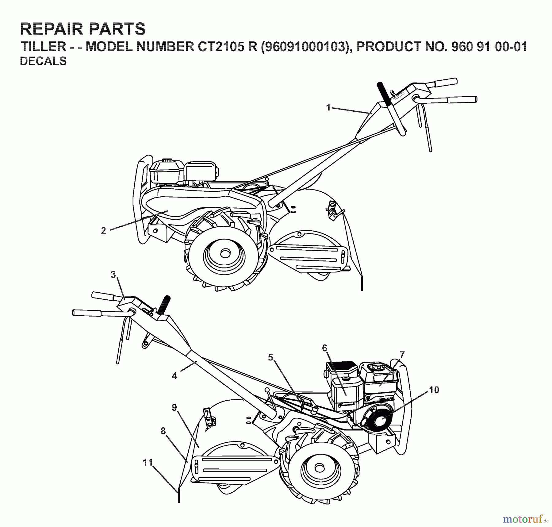  Jonsered Motorhacken / Kultivierer CT2105R (96091000103) - Jonsered Cultivator (2007-02) DECALS