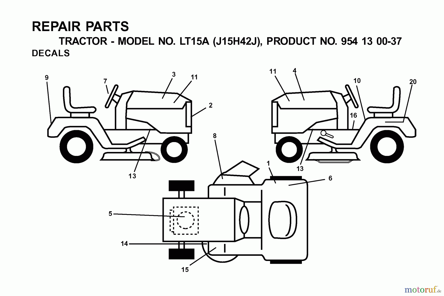 Jonsered Rasen und Garten Traktoren LT15A (J15H42J, 954130037) - Jonsered Lawn & Garden Tractor (2001-01) DECALS
