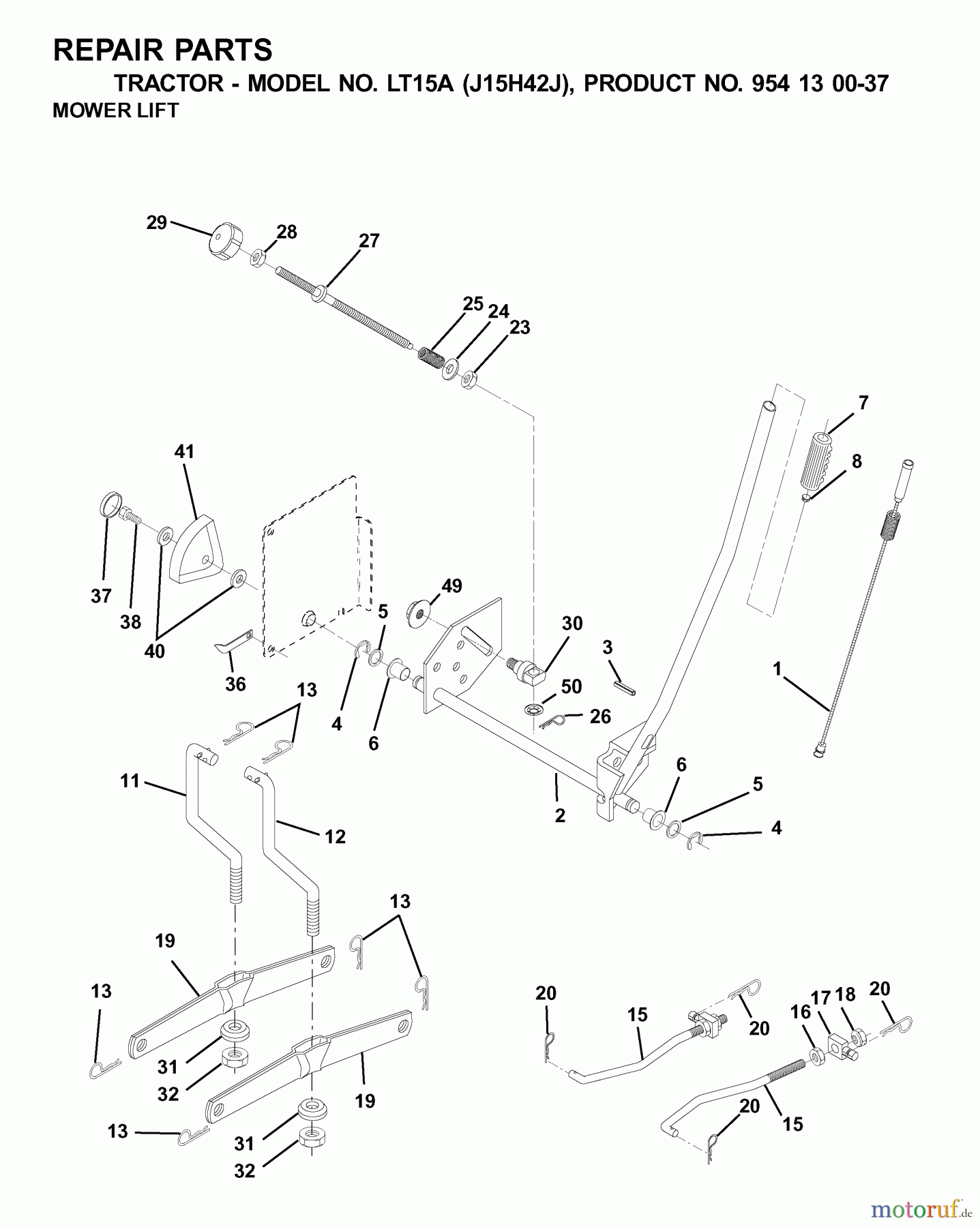  Jonsered Rasen  und Garten Traktoren LT15A (J15H42J, 954130037) - Jonsered Lawn & Garden Tractor (2001-01) MOWER LIFT / DECK LIFT