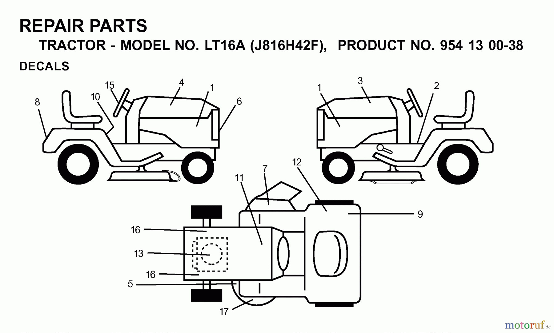  Jonsered Rasen  und Garten Traktoren LT16A (J816H42F, 954130038) - Jonsered Lawn & Garden Tractor (2000-03) DECALS