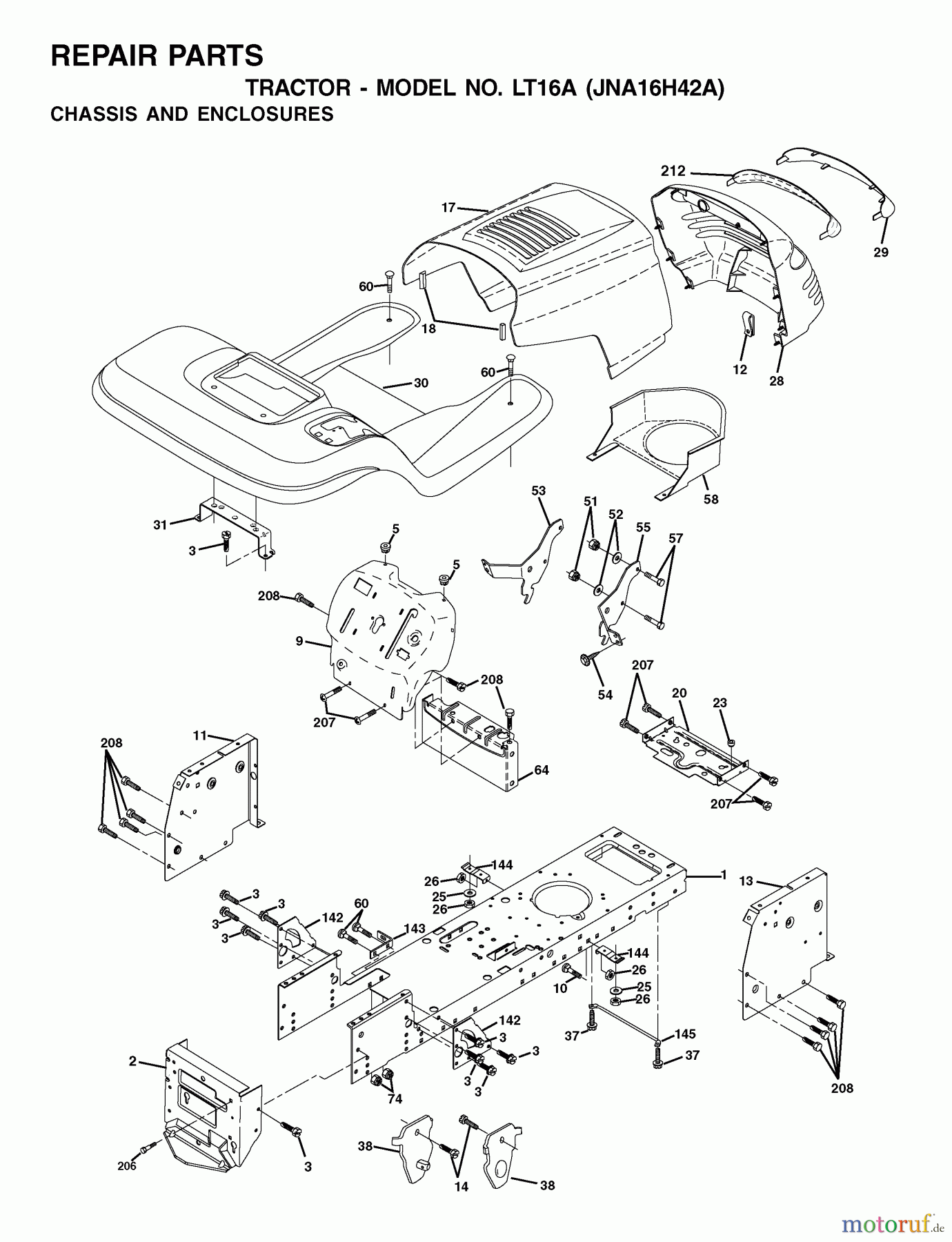  Jonsered Rasen  und Garten Traktoren LT16A (JNA16H42A) - Jonsered Lawn & Garden Tractor (2001-05) CHASSIS ENCLOSURES