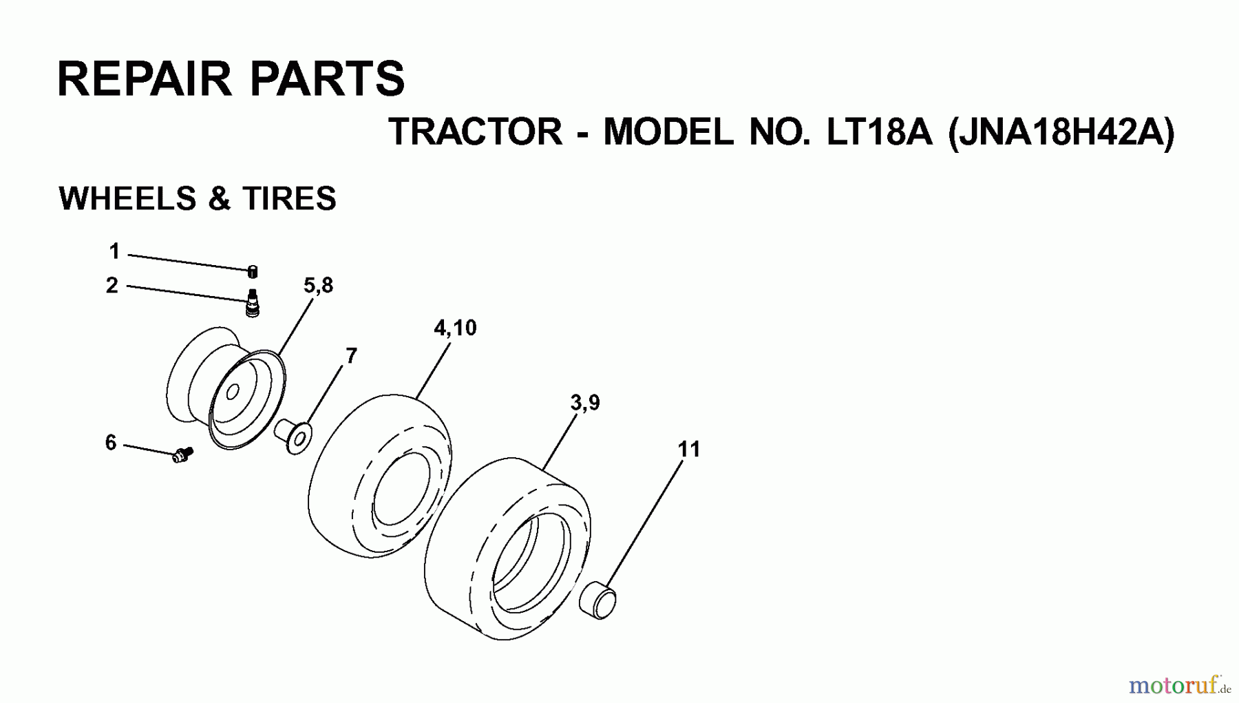  Jonsered Rasen  und Garten Traktoren LT18A (JNA18H42A) - Jonsered Lawn & Garden Tractor (2001-05) WHEELS TIRES