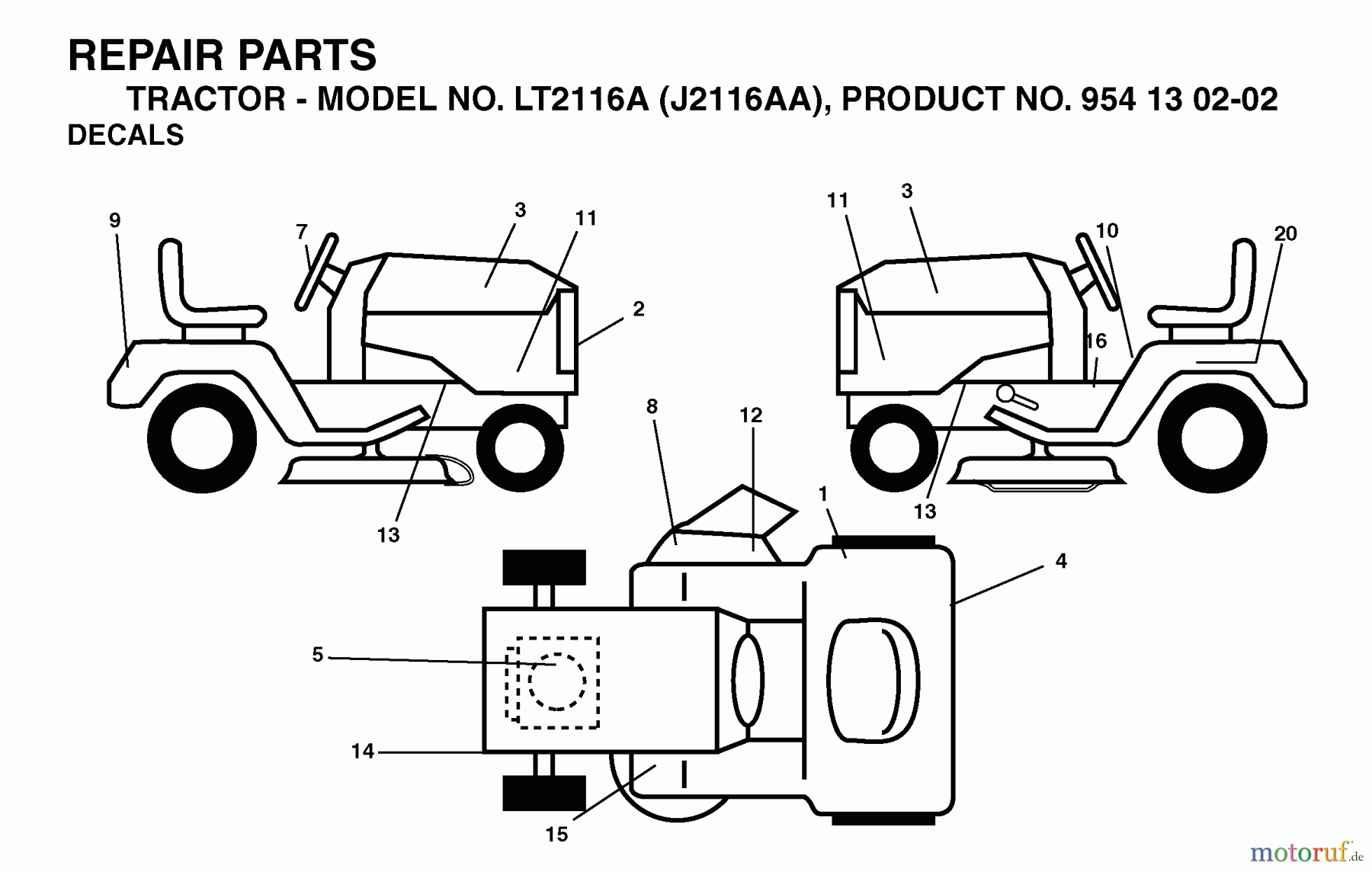  Jonsered Rasen  und Garten Traktoren LT2116 A (J2116AA, 954130202) - Jonsered Lawn & Garden Tractor (2003-01) DECALS