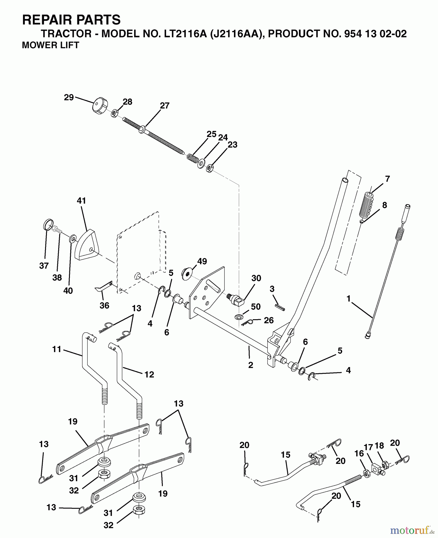  Jonsered Rasen  und Garten Traktoren LT2116 A (J2116AA, 954130202) - Jonsered Lawn & Garden Tractor (2003-01) MOWER LIFT / DECK LIFT