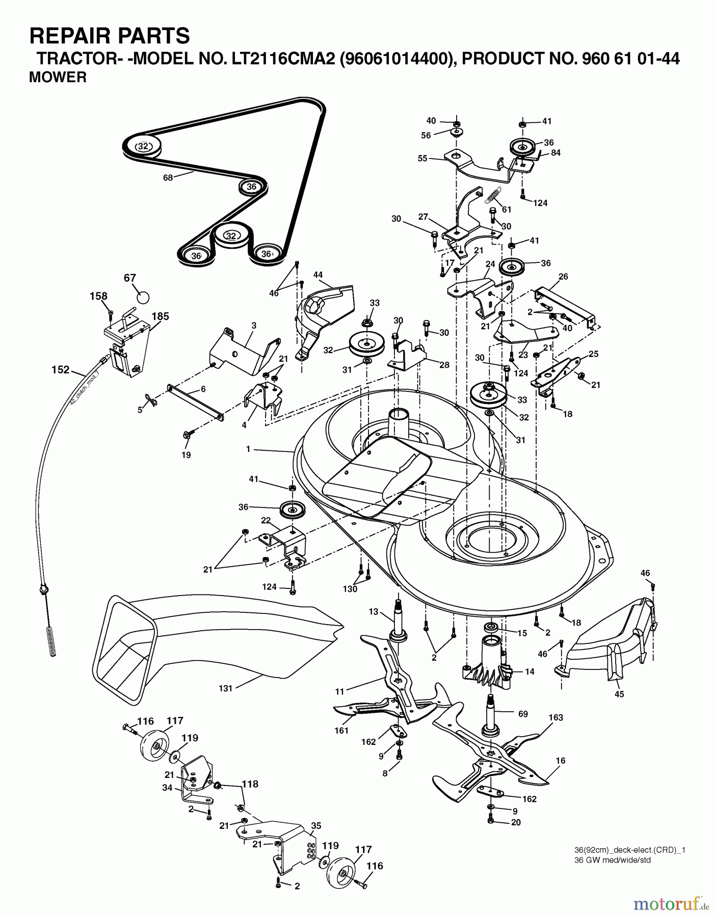 Jonsered Rasen und Garten Traktoren LT2116 CMA2 (96061014400) - Jonsered Lawn & Garden Tractor (2006-02) MOWER DECK / CUTTING DECK
