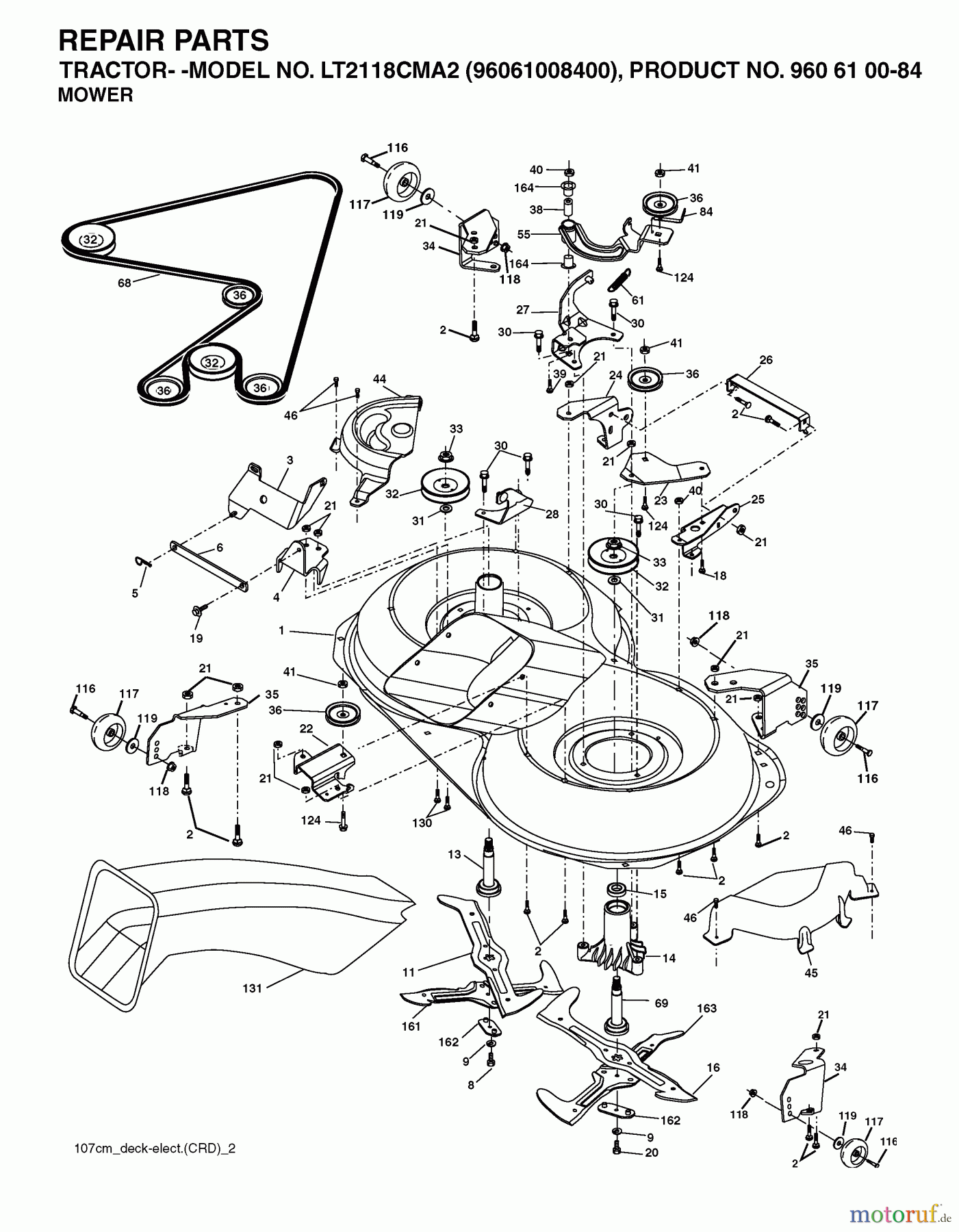 Jonsered Rasen und Garten Traktoren LT2118 CMA2 (96061008400) - Jonsered Lawn & Garden Tractor (2006-01) MOWER DECK / CUTTING DECK