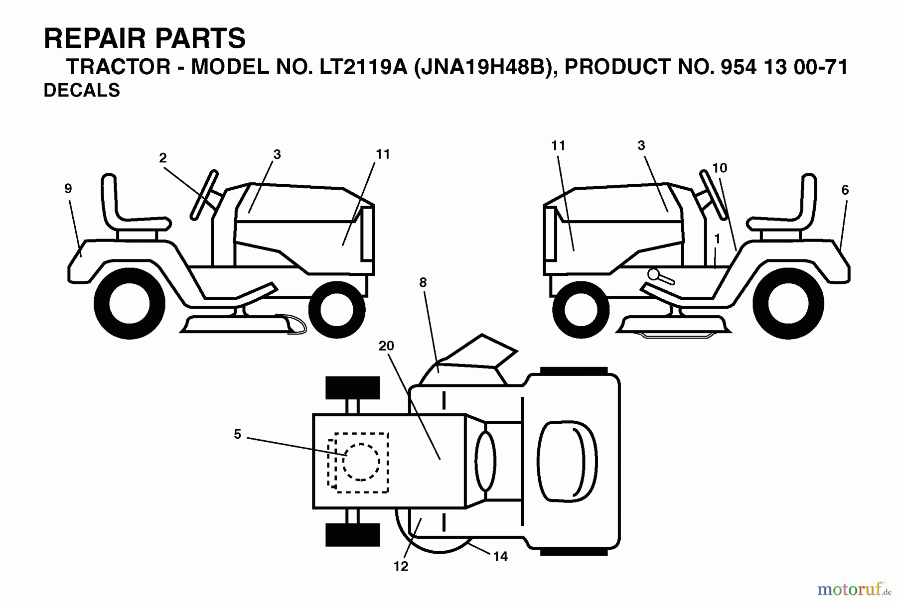  Jonsered Rasen  und Garten Traktoren LT2119 A (JNA19H48B, 954130071) - Jonsered Lawn & Garden Tractor (2003-05) DECALS