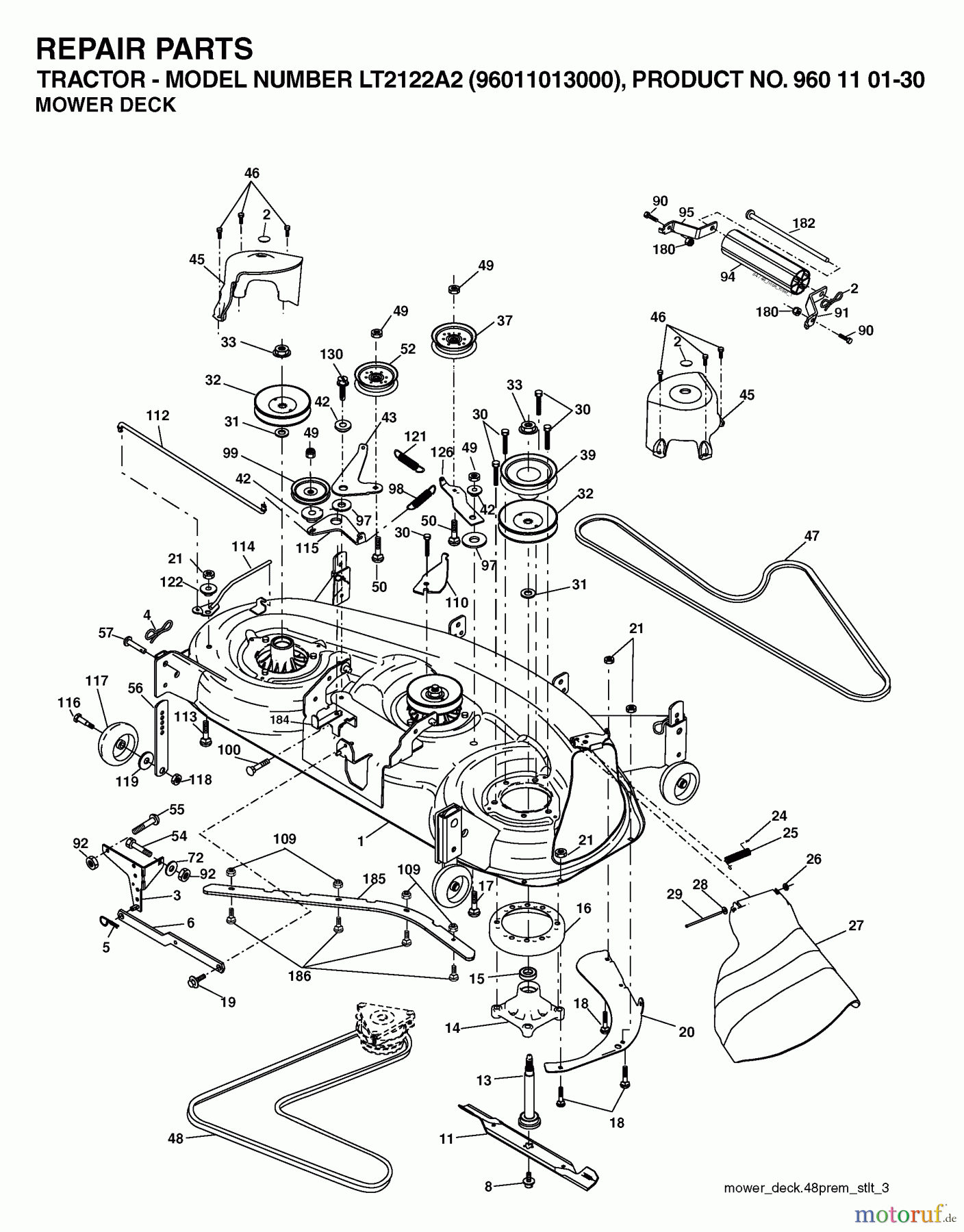  Jonsered Rasen  und Garten Traktoren LT2122 A2 (96011013000) - Jonsered Lawn & Garden Tractor (2006-06) MOWER DECK / CUTTING DECK