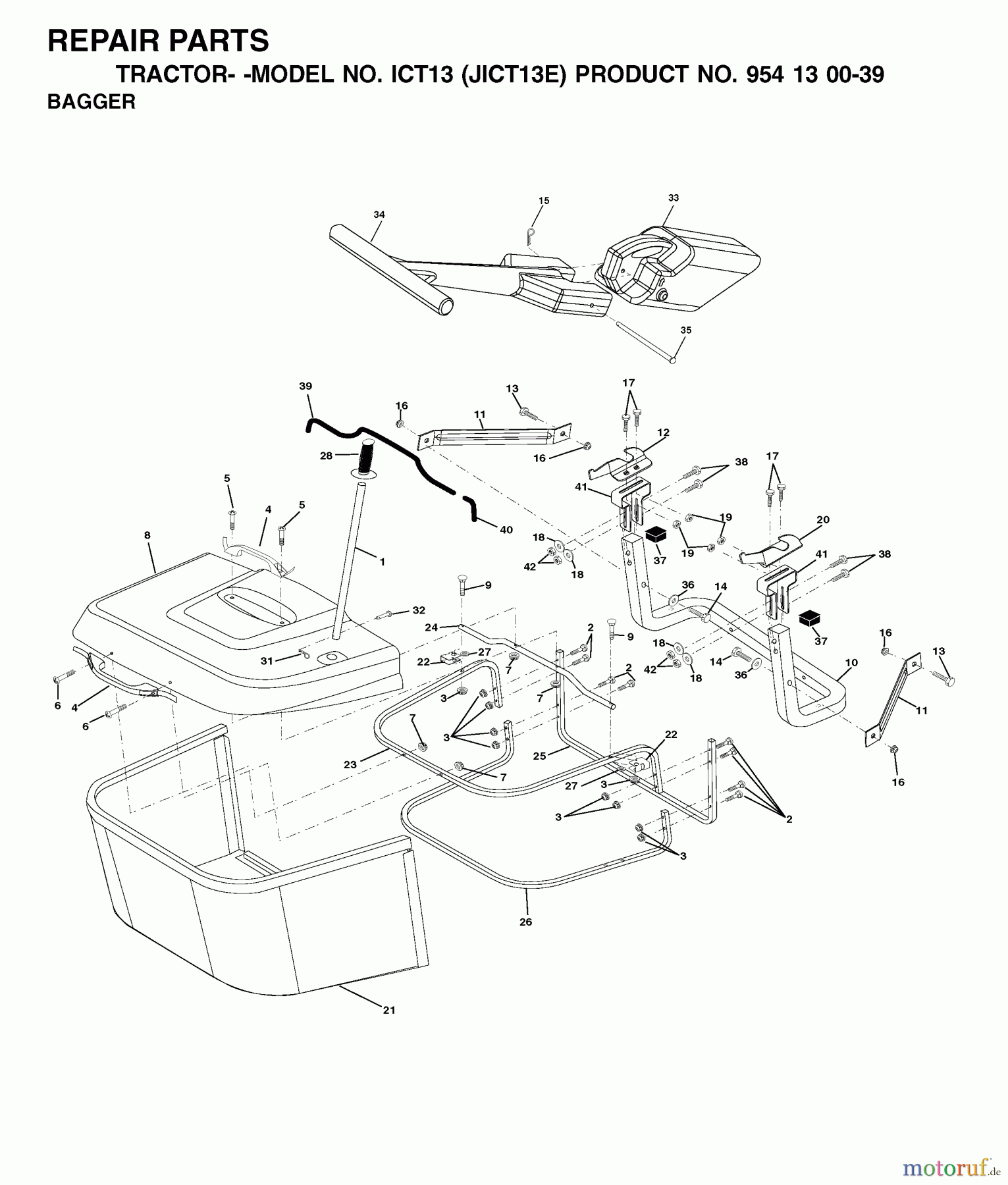 Jonsered Rasen und Garten Traktoren ICT13 (JICT13E, 954130039) - Jonsered Lawn & Garden Tractor (2001-09) BAGGER
