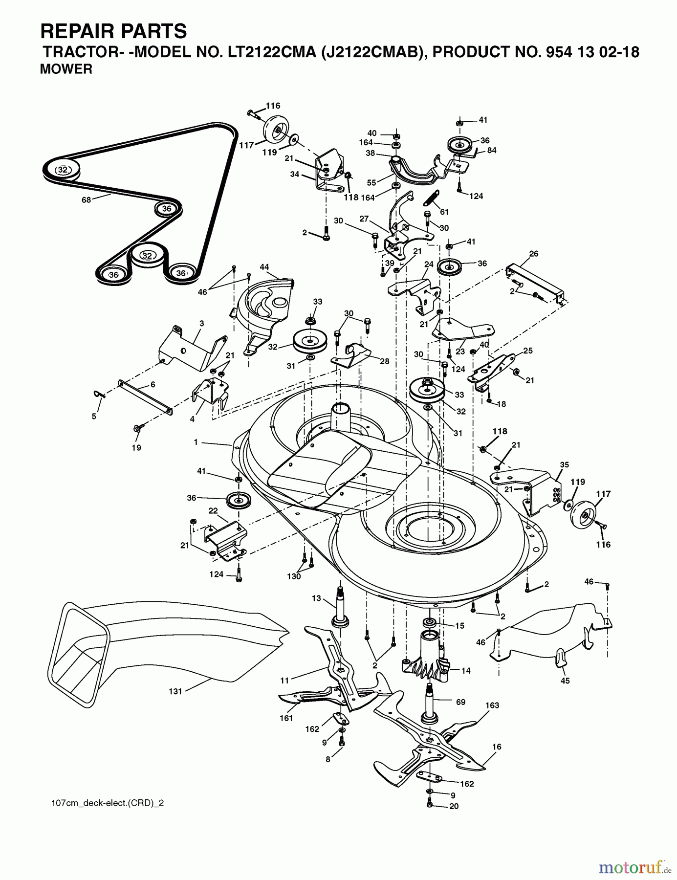 Jonsered Rasen und Garten Traktoren LT2122 CMA (J2122CMAB, 954130218) - Jonsered Lawn & Garden Tractor (2004-06) MOWER DECK / CUTTING DECK