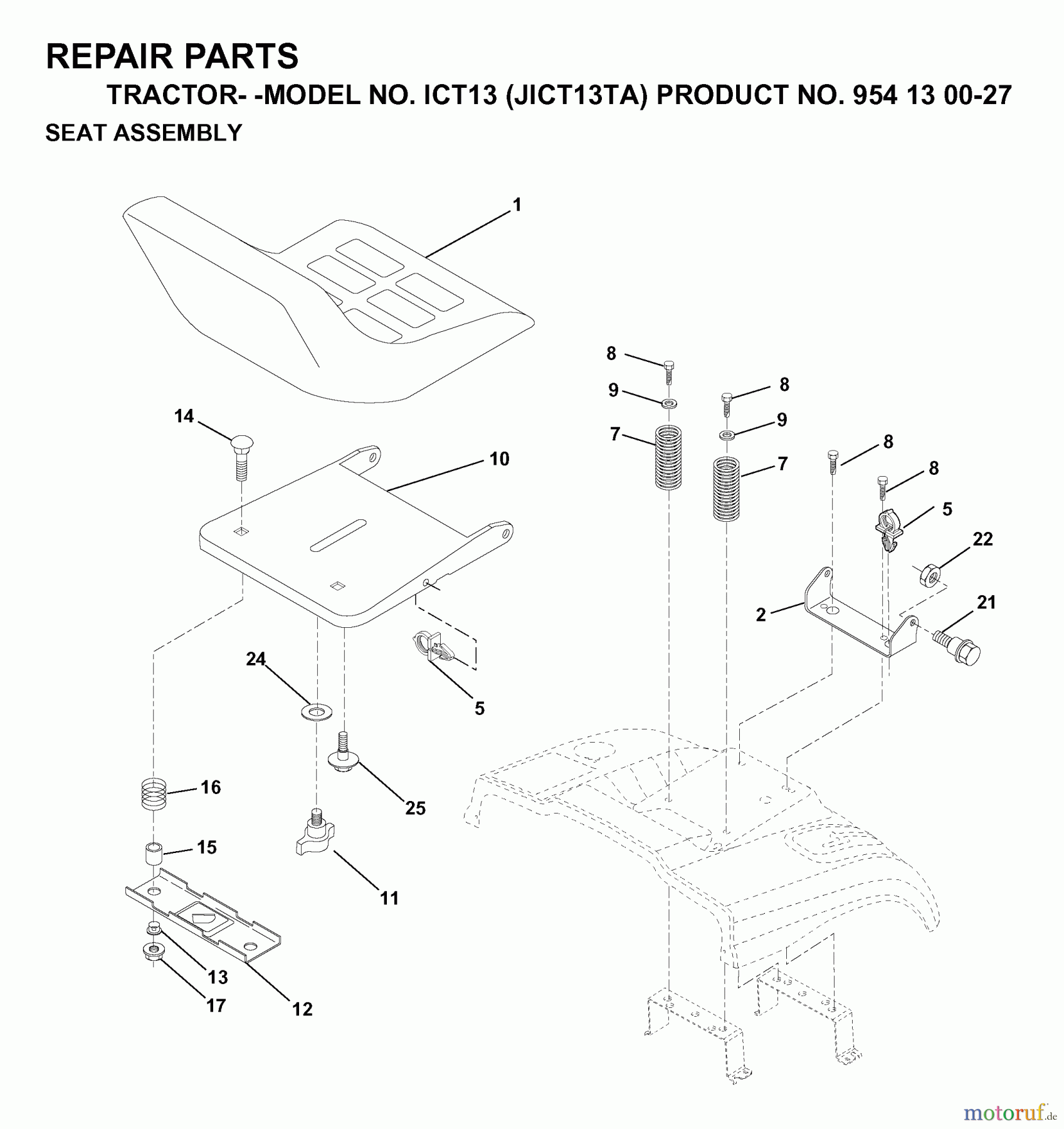  Jonsered Rasen  und Garten Traktoren ICT13 (JICT13TA, 954130027) - Jonsered Lawn & Garden Tractor (1999-03) SEAT