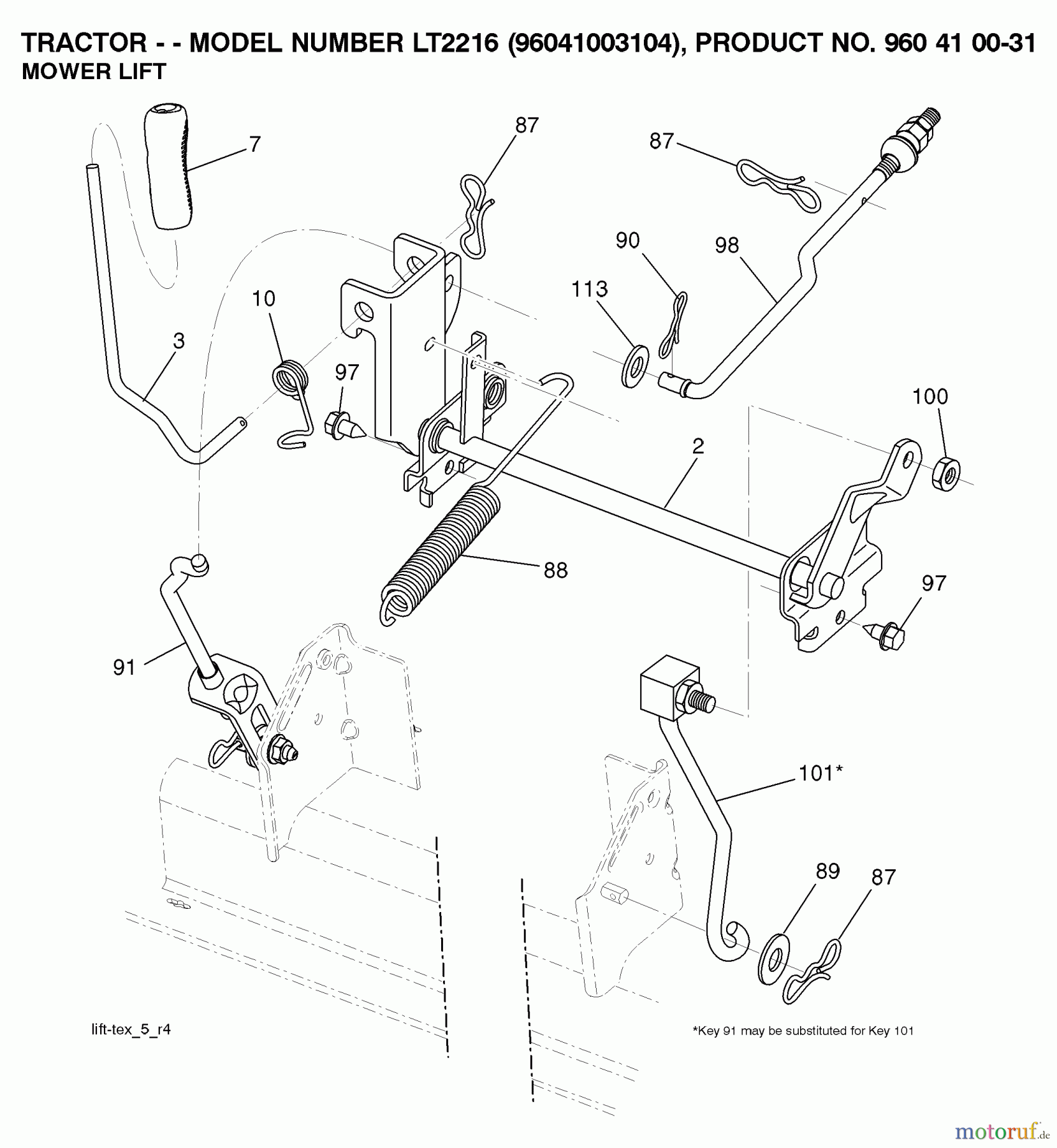  Jonsered Rasen  und Garten Traktoren LT2216 (96041003104) - Jonsered Lawn & Garden Tractor (2007-10) MOWER LIFT / DECK LIFT