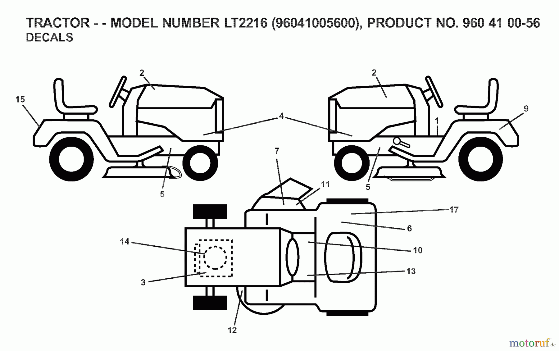  Jonsered Rasen  und Garten Traktoren LT2216 (96041005600) - Jonsered Lawn & Garden Tractor (2007-04) DECALS