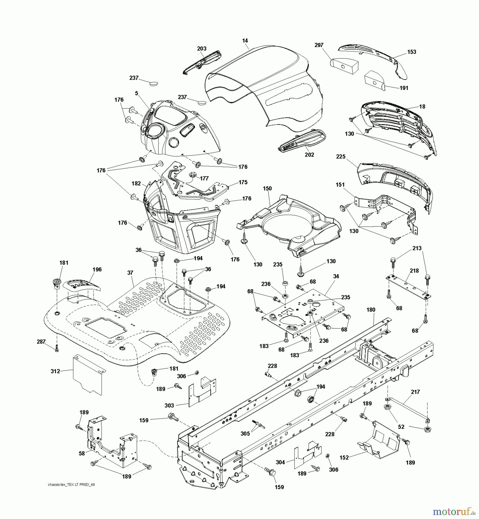 Jonsered Rasen und Garten Traktoren LT2216 (96041010201) - Jonsered Lawn & Garden Tractor (2010-01) CHASSIS ENCLOSURES