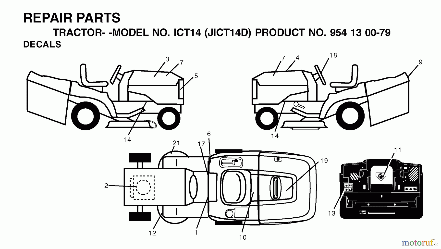  Jonsered Rasen  und Garten Traktoren ICT14 (JICT14D, 954130079) - Jonsered Lawn & Garden Tractor (2002-06) DECALS