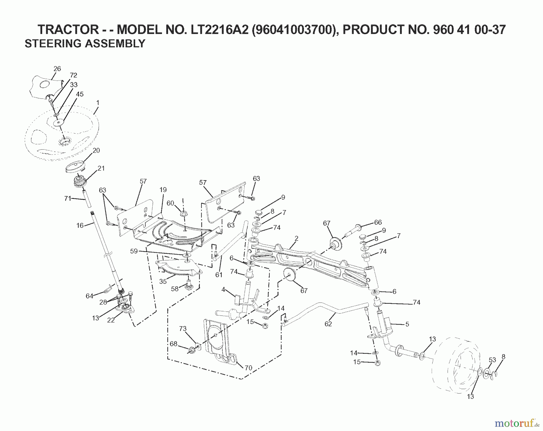  Jonsered Rasen  und Garten Traktoren LT2216 A2 (96041003700) - Jonsered Lawn & Garden Tractor (2007-03) STEERING