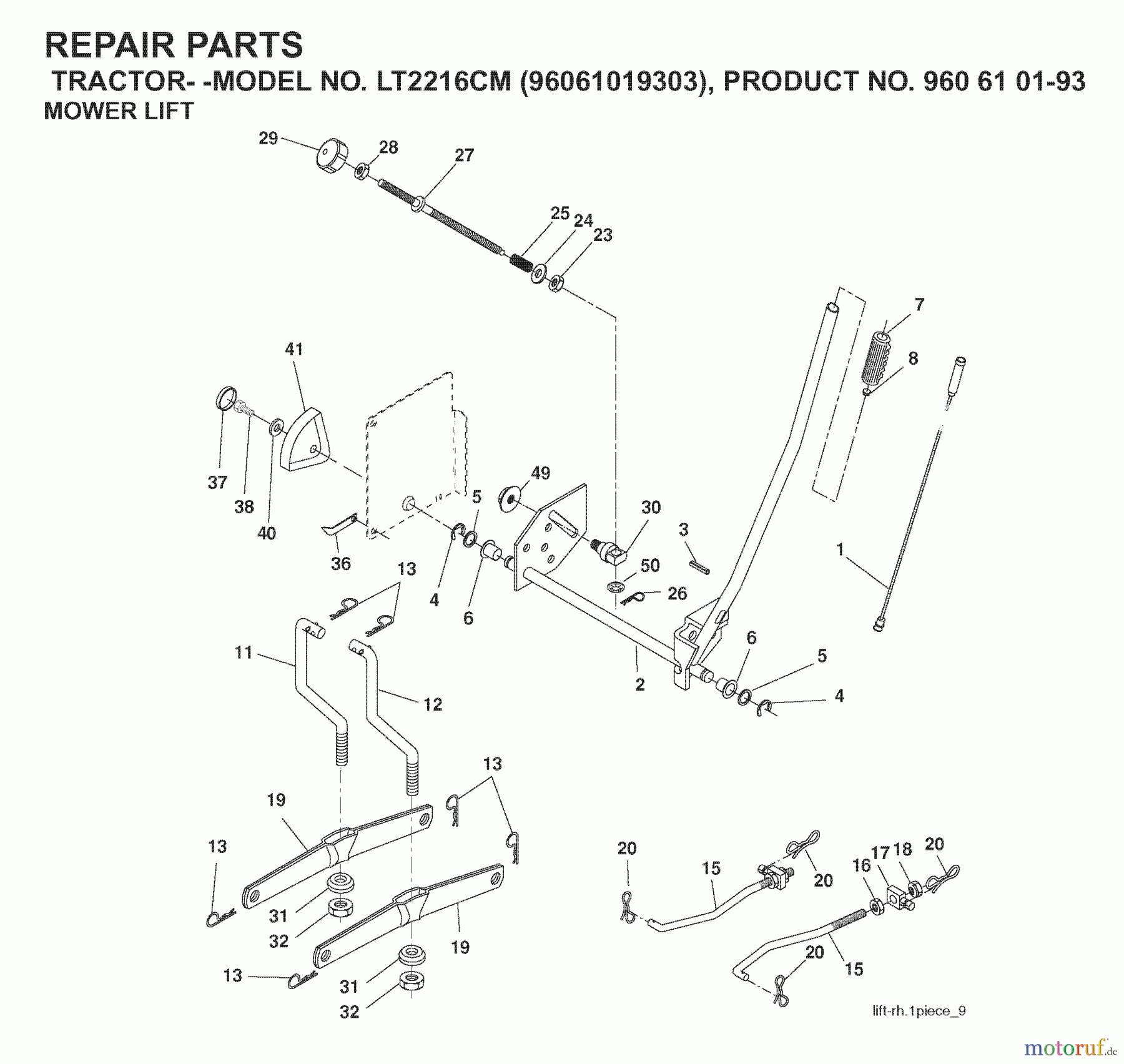 Jonsered Rasen und Garten Traktoren LT2216 CM (96061019303) - Jonsered Lawn & Garden Tractor (2007-09) MOWER LIFT / DECK LIFT