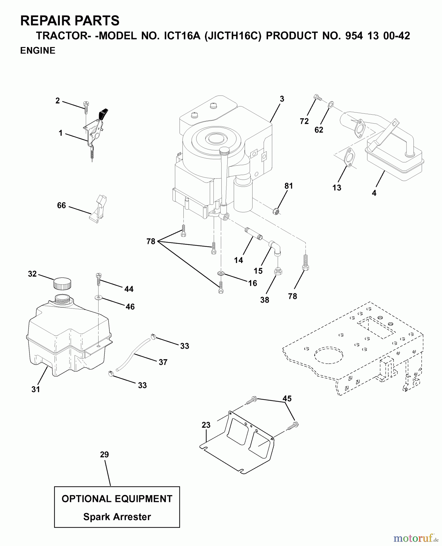  Jonsered Rasen  und Garten Traktoren ICT16A (JICTH16C, 954130042) - Jonsered Lawn & Garden Tractor (2000-02) ENGINE CUTTING EQUIPMENT