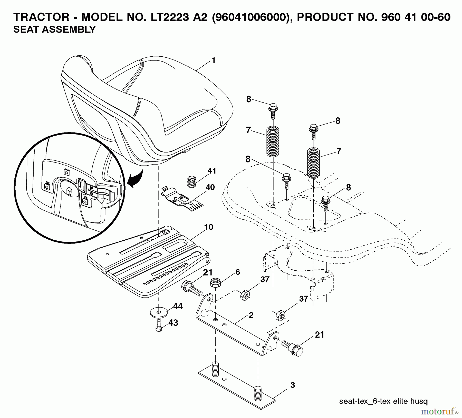  Jonsered Rasen  und Garten Traktoren LT2223 A2 (96041006000) - Jonsered Lawn & Garden Tractor (2007-04) SEAT