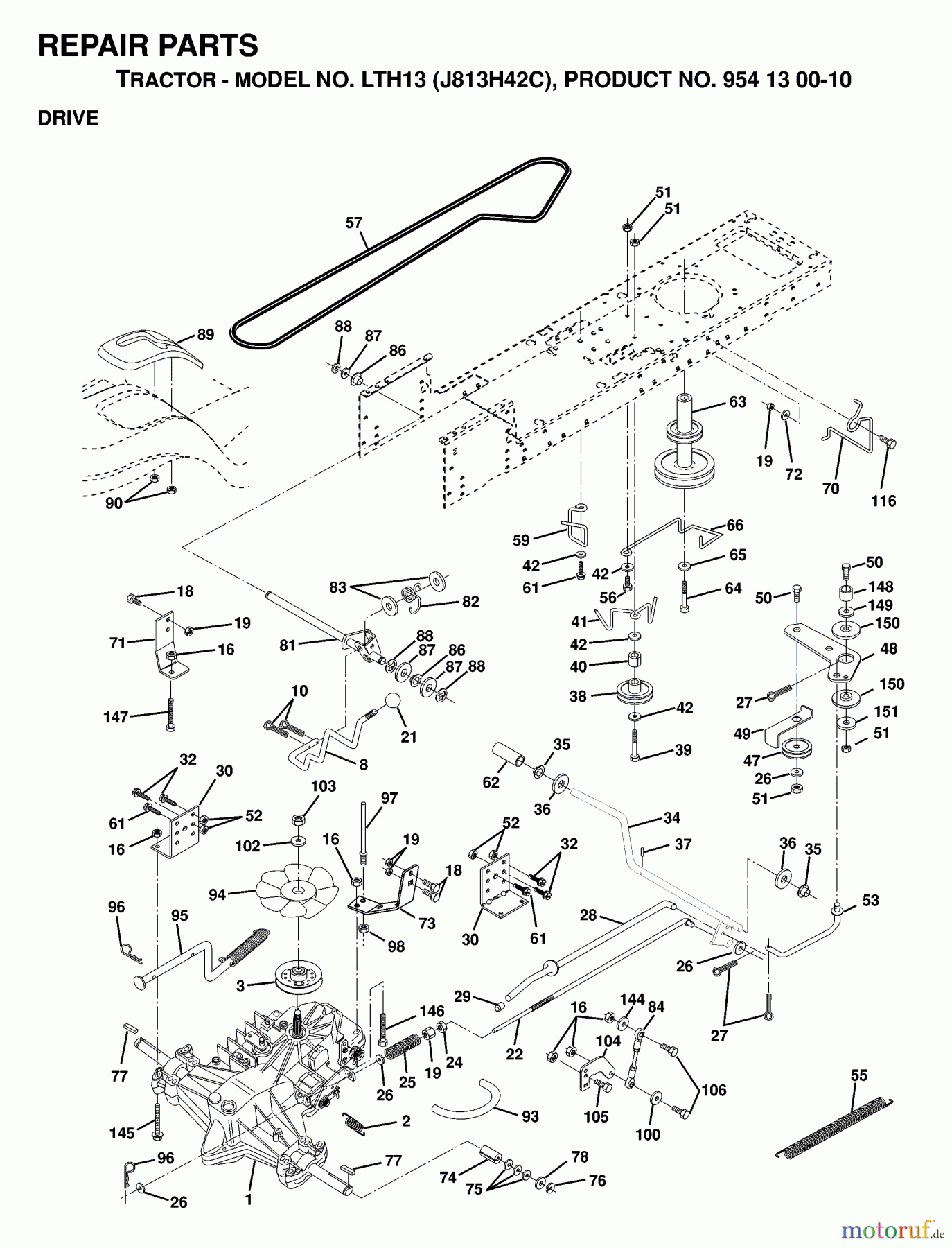  Jonsered Rasen  und Garten Traktoren LTH13 (J813H42C, 954130010) - Jonsered Lawn & Garden Tractor (1998-12) DRIVE