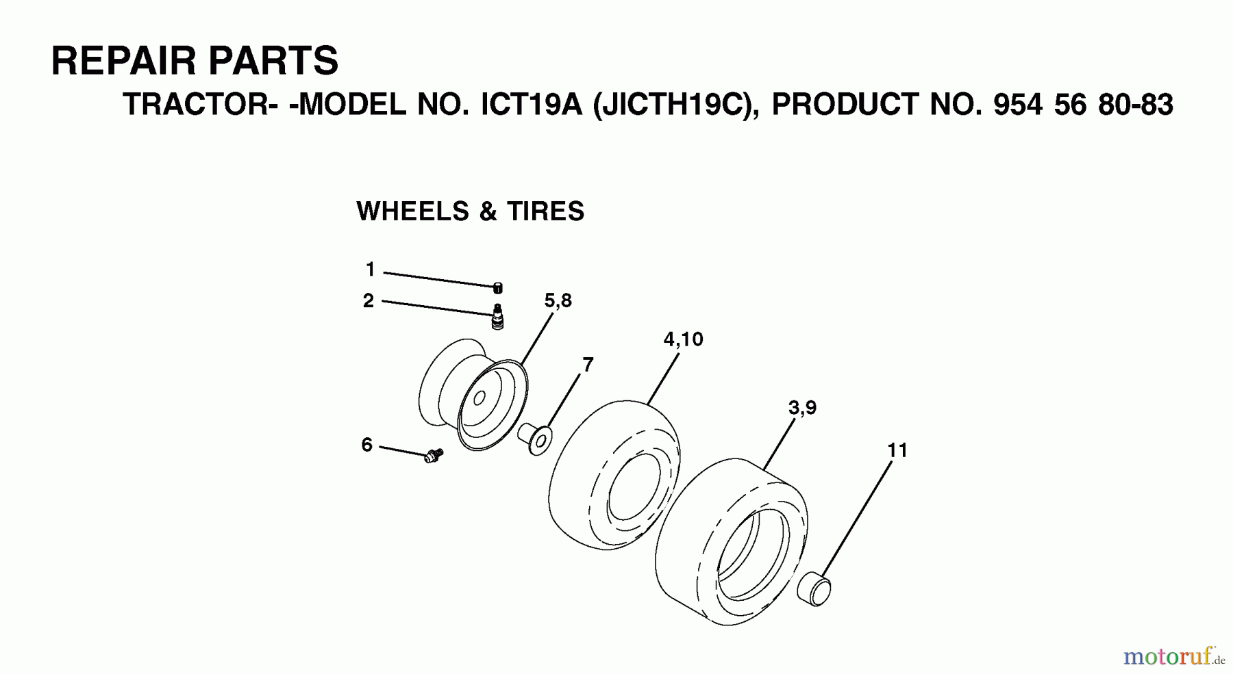  Jonsered Rasen  und Garten Traktoren ICT19A (JICTH19C, 954568083) - Jonsered Lawn & Garden Tractor (2002-06) WHEELS TIRES