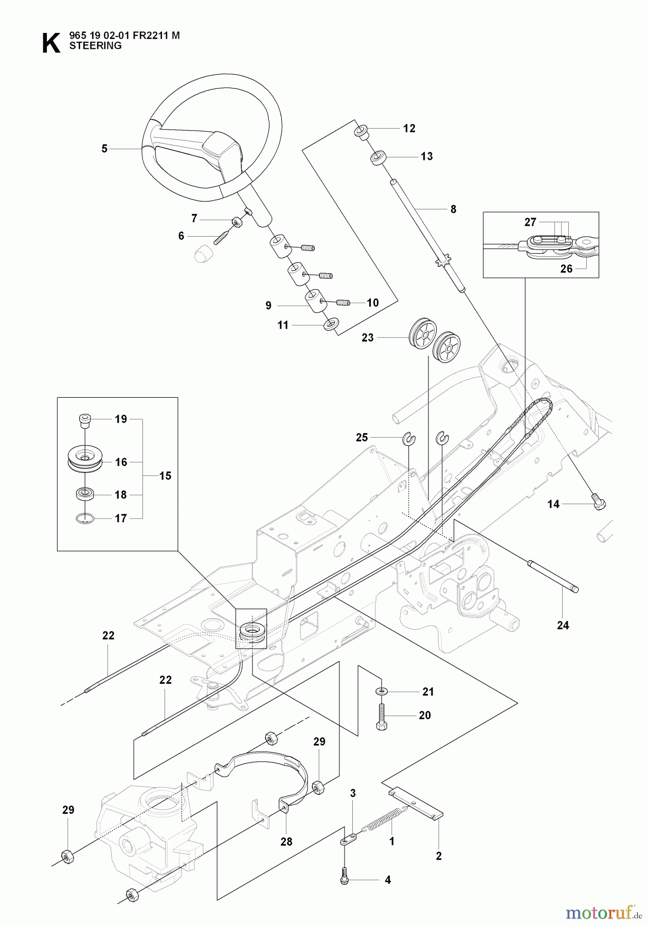  Jonsered Reitermäher FR2211 M (965190201) - Jonsered Rear-Engine Riding Mower (2008-01) STEERING