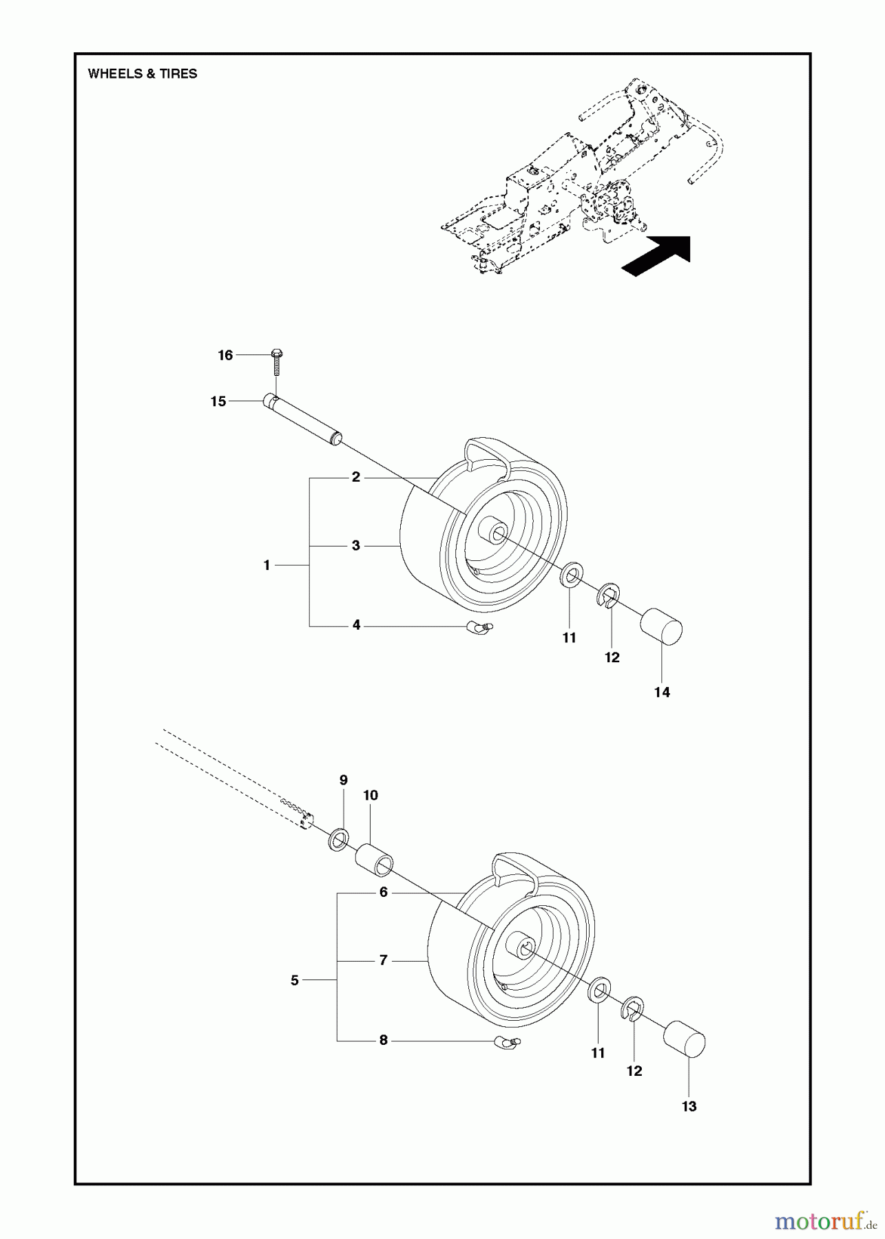 Jonsered Reitermäher FR2218 FA2 (967179301) - Jonsered Rear-Engine Riding Mower (2013) WHEELS TIRES
