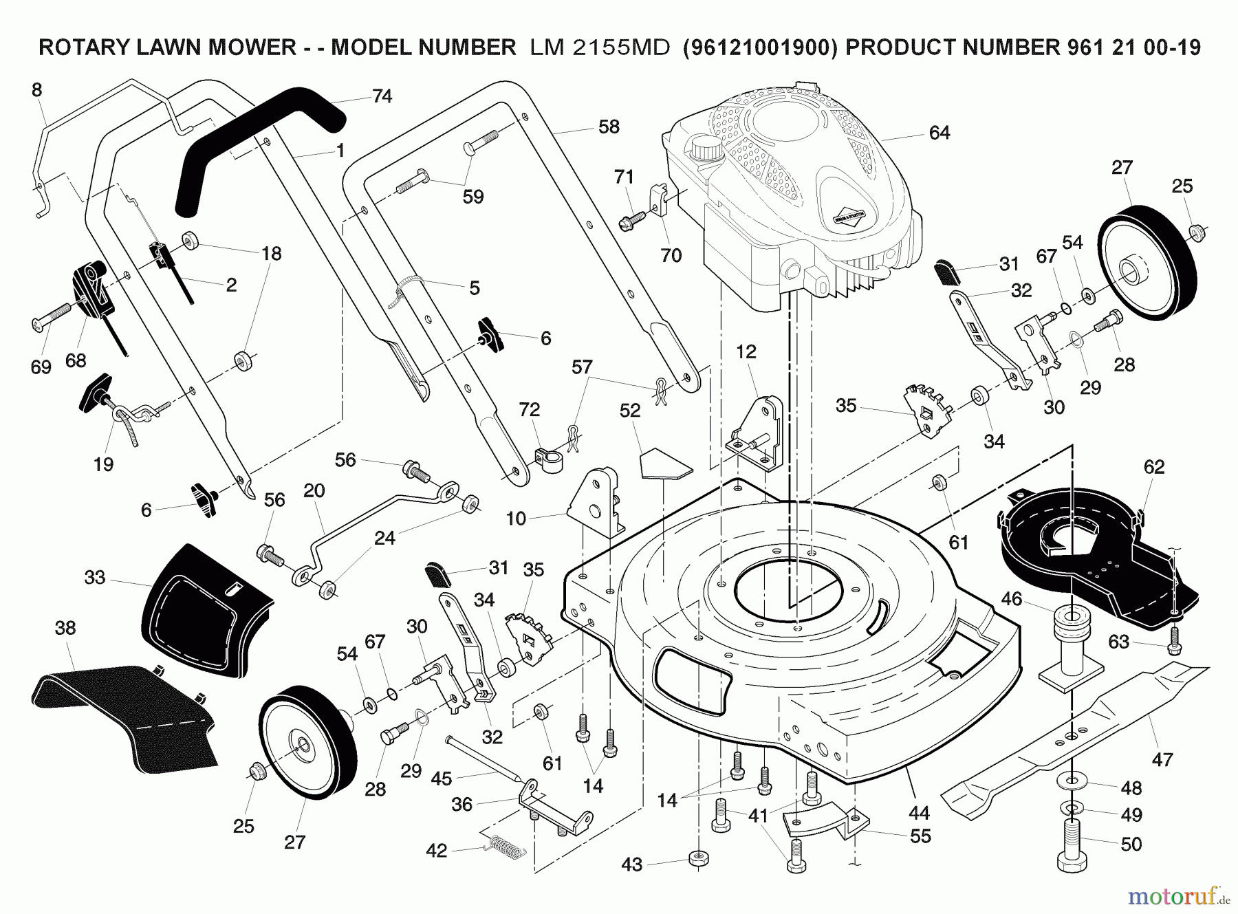  Jonsered Rasenmäher LM2155MD (96121001900) - Jonsered Walk-Behind Mower (2009-01) FRAME ENGINE