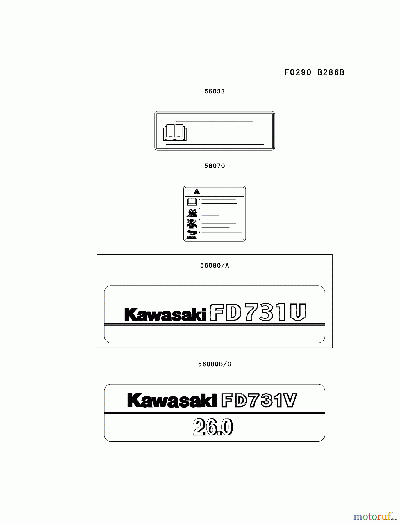 Kawasaki Motoren Motoren Vertikal FA210V - AS02 bis FH641V - DS24 FD731V-DS05 - Kawasaki FD731V 4-Stroke Engine LABEL