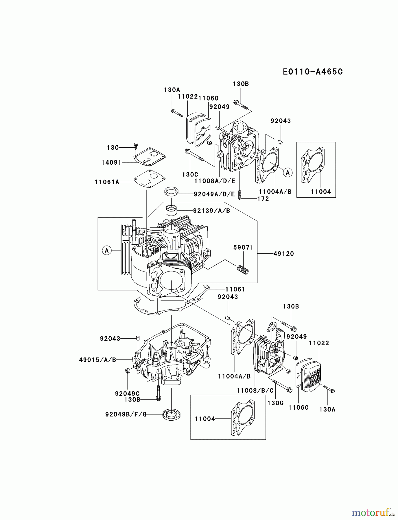 Kawasaki Motoren Motoren Vertikal FA210V - AS02 bis FH641V - DS24 FH381V-BS10 - Kawasaki FH381V 4-Stroke Engine CYLINDER/CRANKCASE