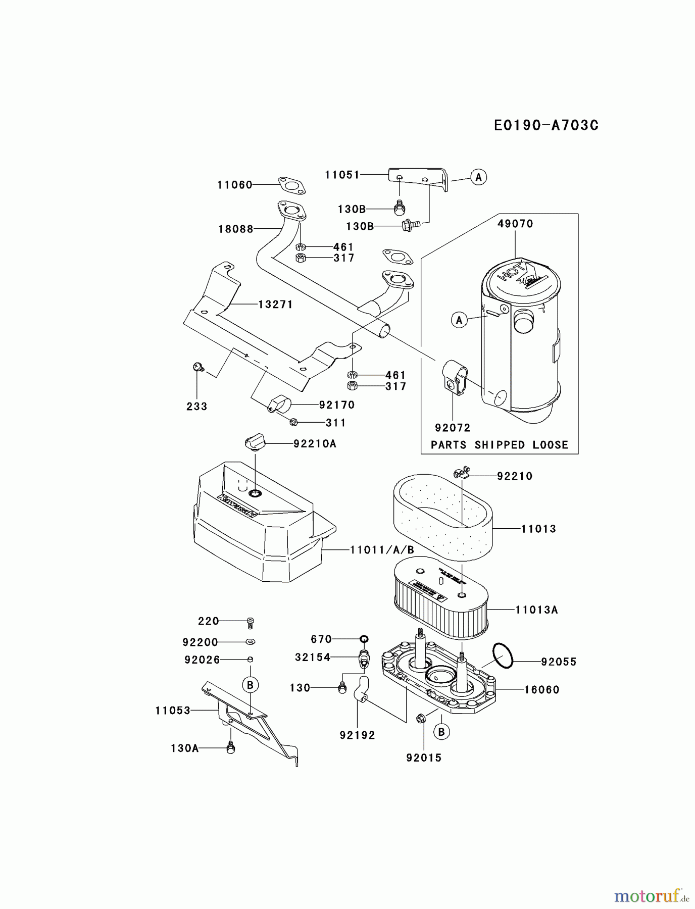  Kawasaki Motoren Motoren Vertikal FA210V - AS02 bis FH641V - DS24 FH381V-BS20 - Kawasaki FH381V 4-Stroke Engine AIR-FILTER/MUFFLER