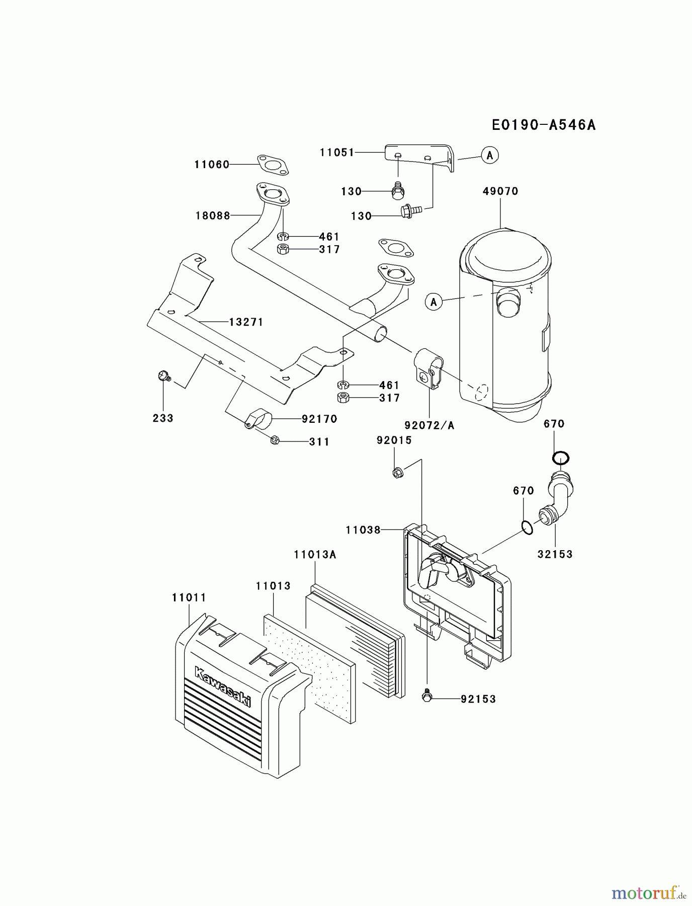 Kawasaki Motoren Motoren Vertikal FA210V - AS02 bis FH641V - DS24 FH381V-AS01 - Kawasaki FH381V 4-Stroke Engine AIR-FILTER/MUFFLER