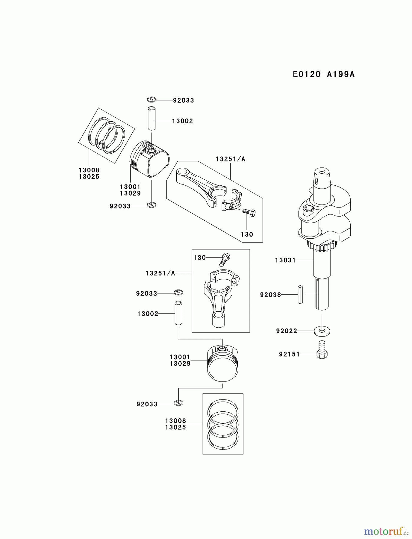 Kawasaki Motoren Motoren Vertikal FA210V - AS02 bis FH641V - DS24 FH381V-AS03 - Kawasaki FH381V 4-Stroke Engine PISTON/CRANKSHAFT