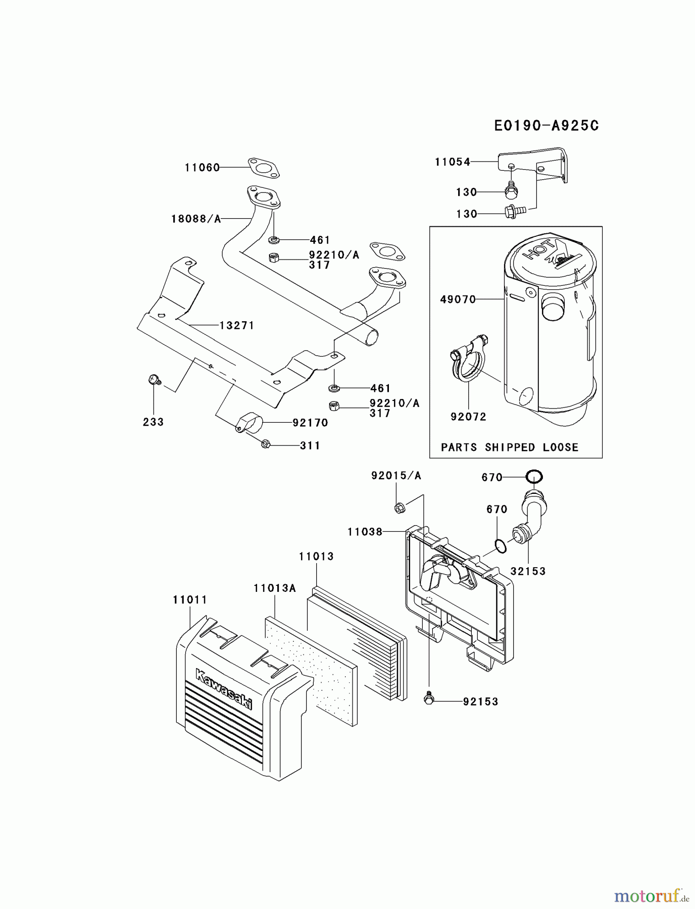 Kawasaki Motoren Motoren Vertikal FA210V - AS02 bis FH641V - DS24 FH430V-CS02 - Kawasaki FH430V 4-Stroke Engine AIR-FILTER/MUFFLER