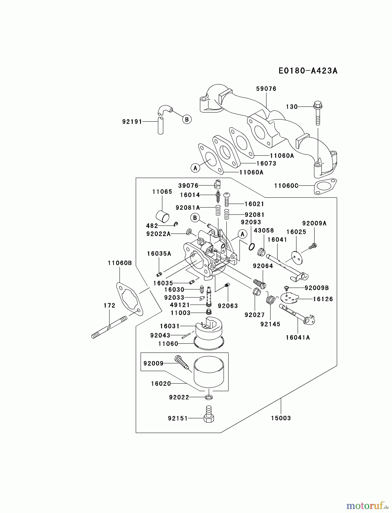 Kawasaki Motoren Motoren Vertikal FA210V - AS02 bis FH641V - DS24 FH451V-AS16 - Kawasaki FH451V 4-Stroke Engine CARBURETOR