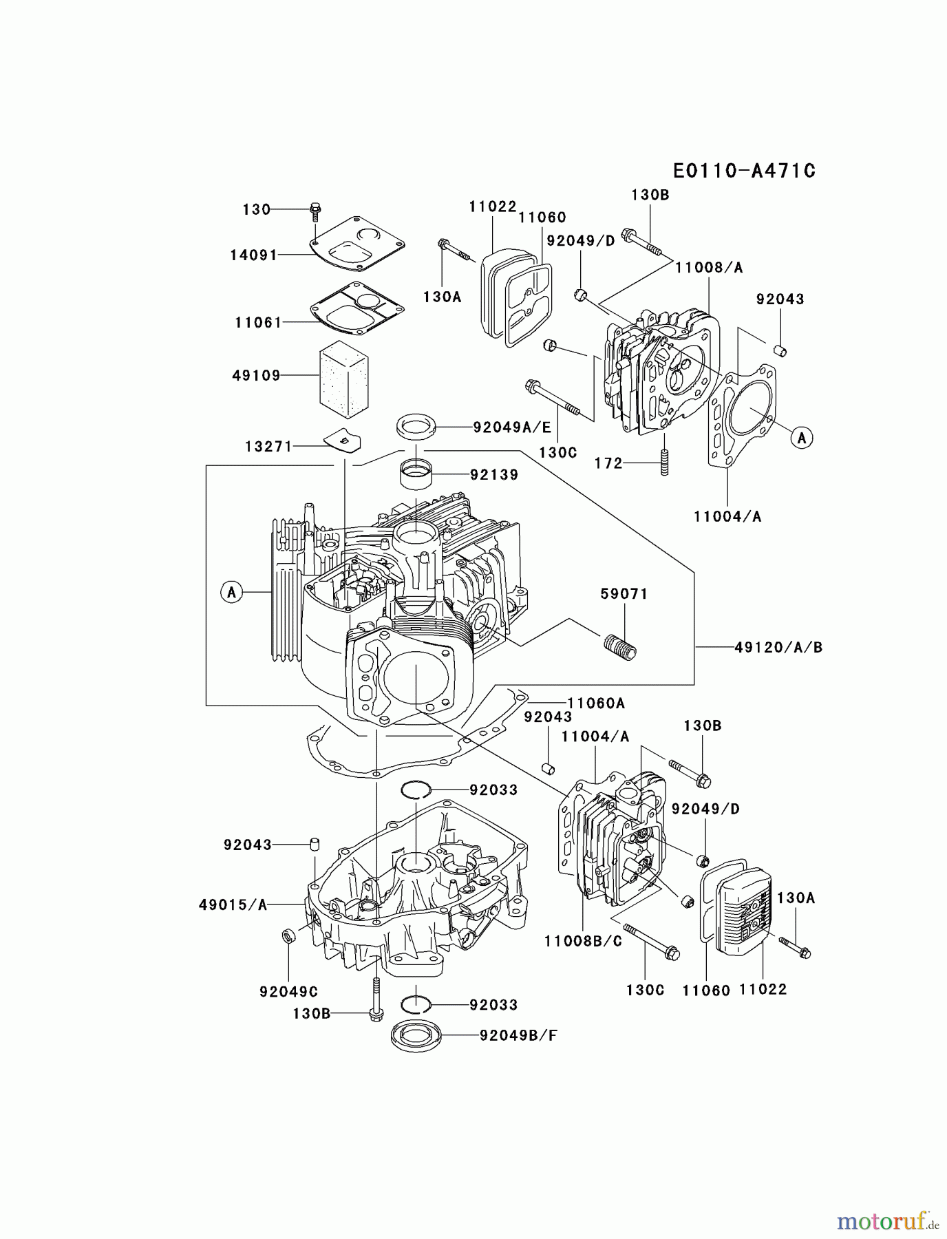 Kawasaki Motoren Motoren Vertikal FA210V - AS02 bis FH641V - DS24 FH500V-AS19 - Kawasaki FH500V 4-Stroke Engine CYLINDER/CRANKCASE