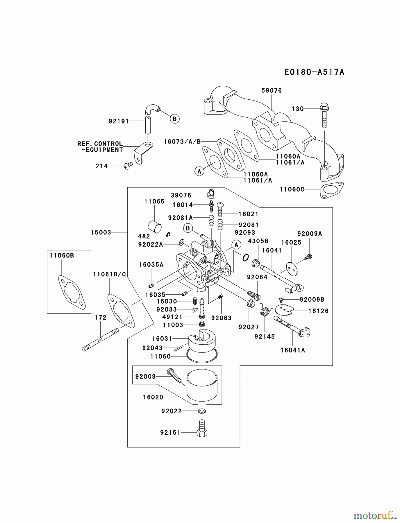 Kawasaki Motoren Motoren Vertikal FA210V - AS02 bis FH641V - DS24 FH500V-AS31 - Kawasaki FH500V 4-Stroke Engine CARBURETOR #1