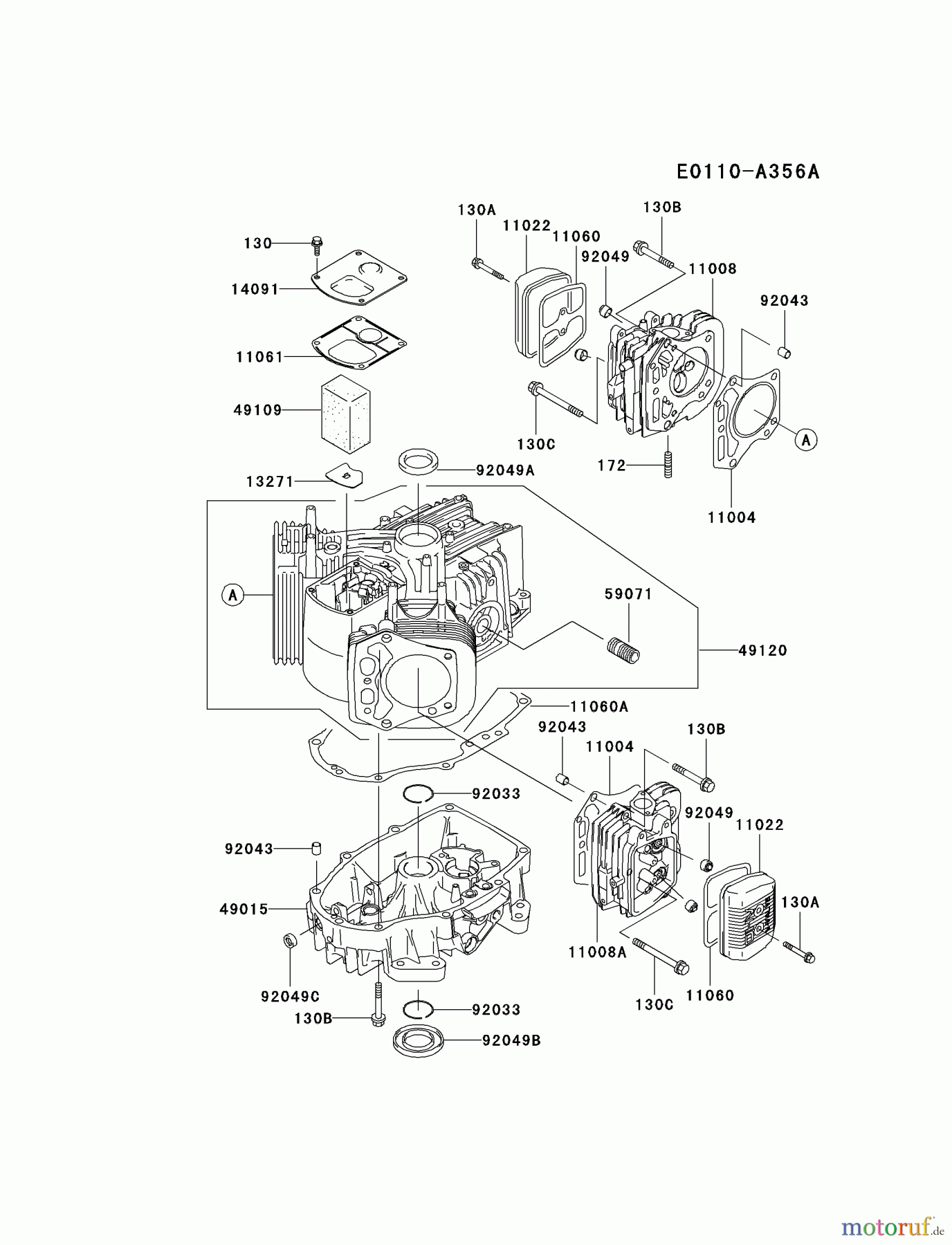  Kawasaki Motoren Motoren Vertikal FA210V - AS02 bis FH641V - DS24 FH500V-AS39 - Kawasaki FH500V 4-Stroke Engine CYLINDER/CRANKCASE