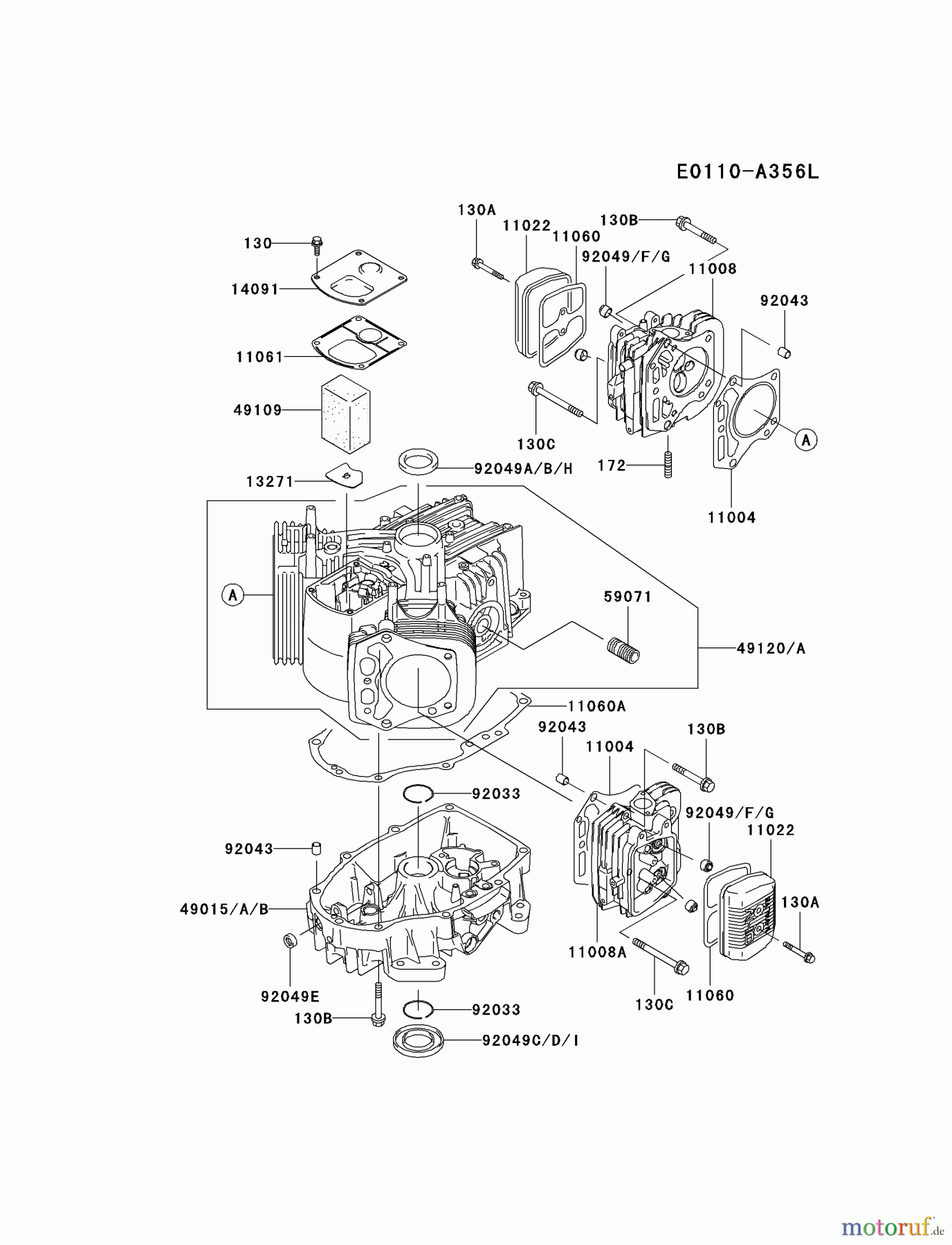 Kawasaki Motoren Motoren Vertikal FA210V - AS02 bis FH641V - DS24 FH531V-AS06 - Kawasaki FH531V 4-Stroke Engine CYLINDER/CRANKCASE