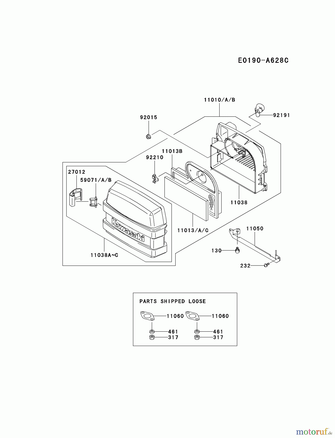 Kawasaki Motoren Motoren Vertikal FA210V - AS02 bis FH641V - DS24 FH541V-BS04 - Kawasaki FH541V 4-Stroke Engine AIR-FILTER/MUFFLER